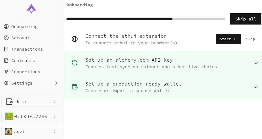 ethui onboarding flow